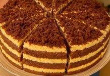 Шоколадний торт на кефірі з кремом із вареного згущеного молока — покроковий рецепт